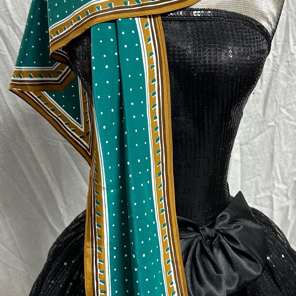Vintage Vera Neumann Teal and Gold Polka Dot Scarf